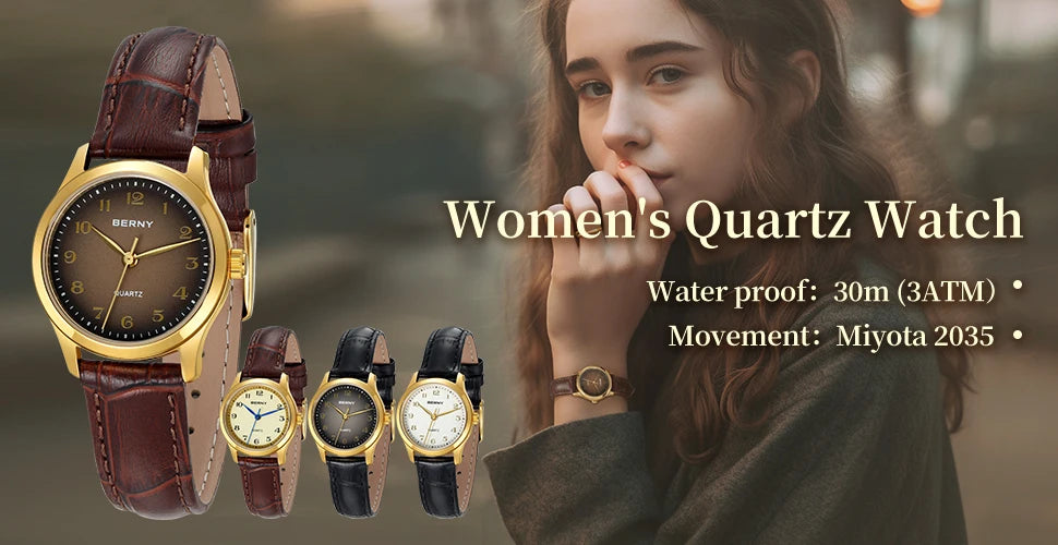 BERNY Golduhr für Damen Luxus Damen Mode Quarzarmbanduhr Elegantes Farbverlauf-Zifferblatt Verschiedene Szenarien passende Damenuhr