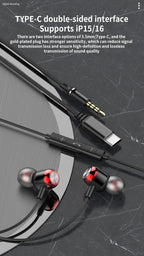 EARDECO TypeC/3.5mm Kabelgebundene Kopfhörer mit Mikrofon Lautstärkeregler Musik-Headset mit Bass Handy-Ohrhörer für Samsung Huawei Xiaomi