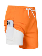 Herren-Badehose mit Kompressionsfutter, Handytasche, schnell trocknend, Badeshorts, Strandshorts, Bademode
