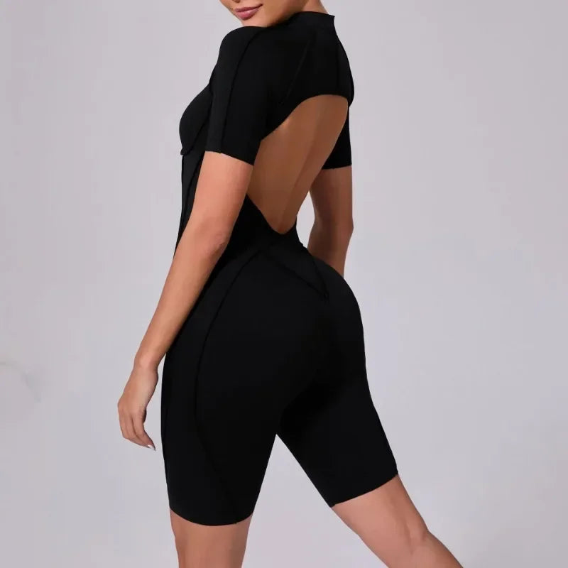 Damen-Trainingsanzug Fitness-Workout Sportkleidung Outfit Reißverschluss-Jumpsuit Yoga Fitness Overall Set Offene Rücken Bodysuits Anzug für Damen