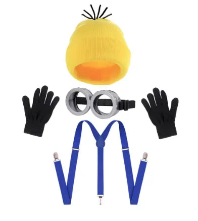 Verkleidungskostüm Lustiges Halloween Kostüm Zubehör für Erwachsene, Schutzbrille/Gelbe Mütze/Handschuhe für Herren Damen Cosplay Party Set