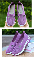 Damen Neue Sommerschuhe Mesh Atmungsaktive Sneaker Leichte Slip-on Plateau Freizeitschuhe Damen Rutschfeste Gehschuhe Gewebte Schuhe