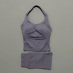 2-teiliges Sportset Damen Rückenloses Tanktop Hohe Taille Scrunch Nahtlose Shorts Fitnesskleidung Activewear Trainingssets Gym Anzug