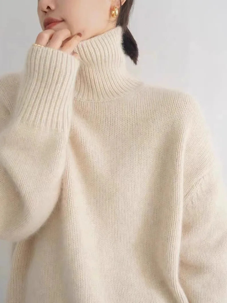 2024 Herbst und Winter Neuer dicker Kaschmirpullover Damen Rollkragenpullover Warm Locker Gestrickter Basispullover Jacke Oberteile