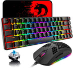 65 % kabelgebundenes mechanisches Gaming-Tastatur- und Maus-Combo, Mini-Tastatur mit 68 Tasten, RGB-Hintergrundbeleuchtung, leichte optische RGB-Wabenmaus