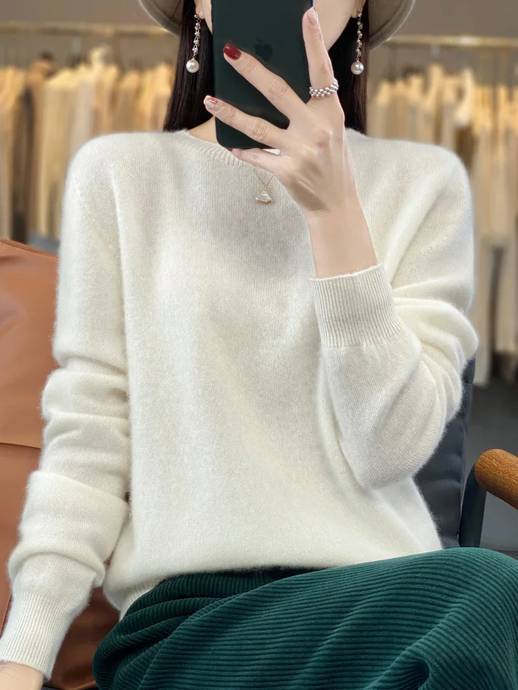 100 % Merinowolle Pullover Damen O-Ausschnitt Kaschmir Strickwaren Female Pullover Herbst Winter Freizeit Oberteile Einfarbig Weiche Kleidung