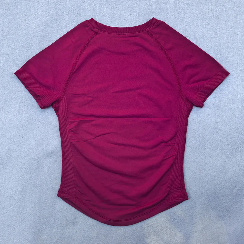 Nahtloses Yoga-Top für Damen Kurzarm Gym Crop Top Leichtgewichtige Yoga-Shirts Fitness-Gym-Shirts Elastische Sport-Shirts