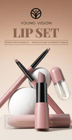 4tlg. Set Langanhaltendes Wasserdichtes Lippen-Make-up-Kit – Weicher, geschmeidiger cremiger Lippenstift & Lipgloss Lip Oil Set