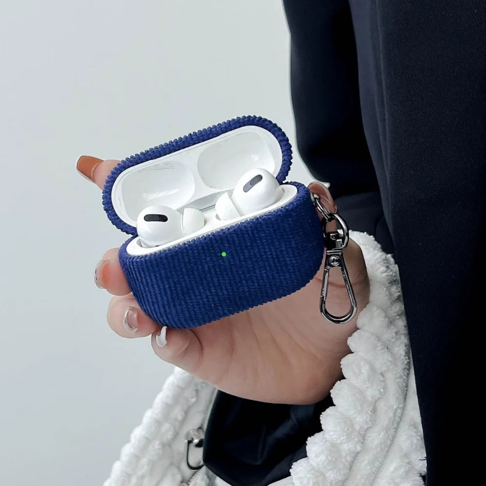 Winter Matte Corduroy Fabric Hook Earphone Case For Apple Airpods 1 2 3 4 Pro 3 2 Wireless Bluetooth Earphone Anti Scratch Cover
