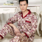 Hochwertiges Pyjama-Set Herren Frühling Herbst Dünn Polyester Eisseide Langarm Schlafanzug Übergröße Sommer Hauskleidung Männlich