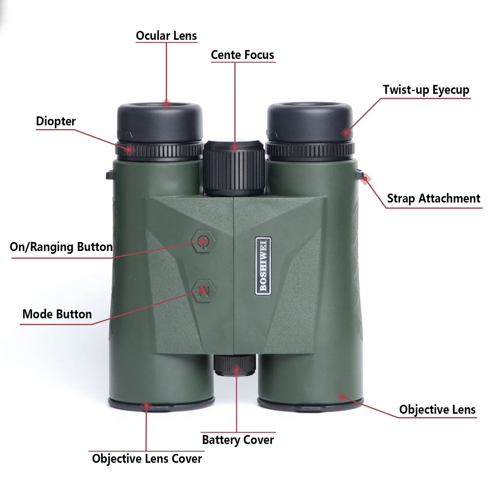 BOSHIWEI 10x42 HD Fernglas mit Laser-Entfernungsmesser IPX7 Wasserdicht Ergonomisches Design für lange Betrachtungs- und Messzeiten im Freien