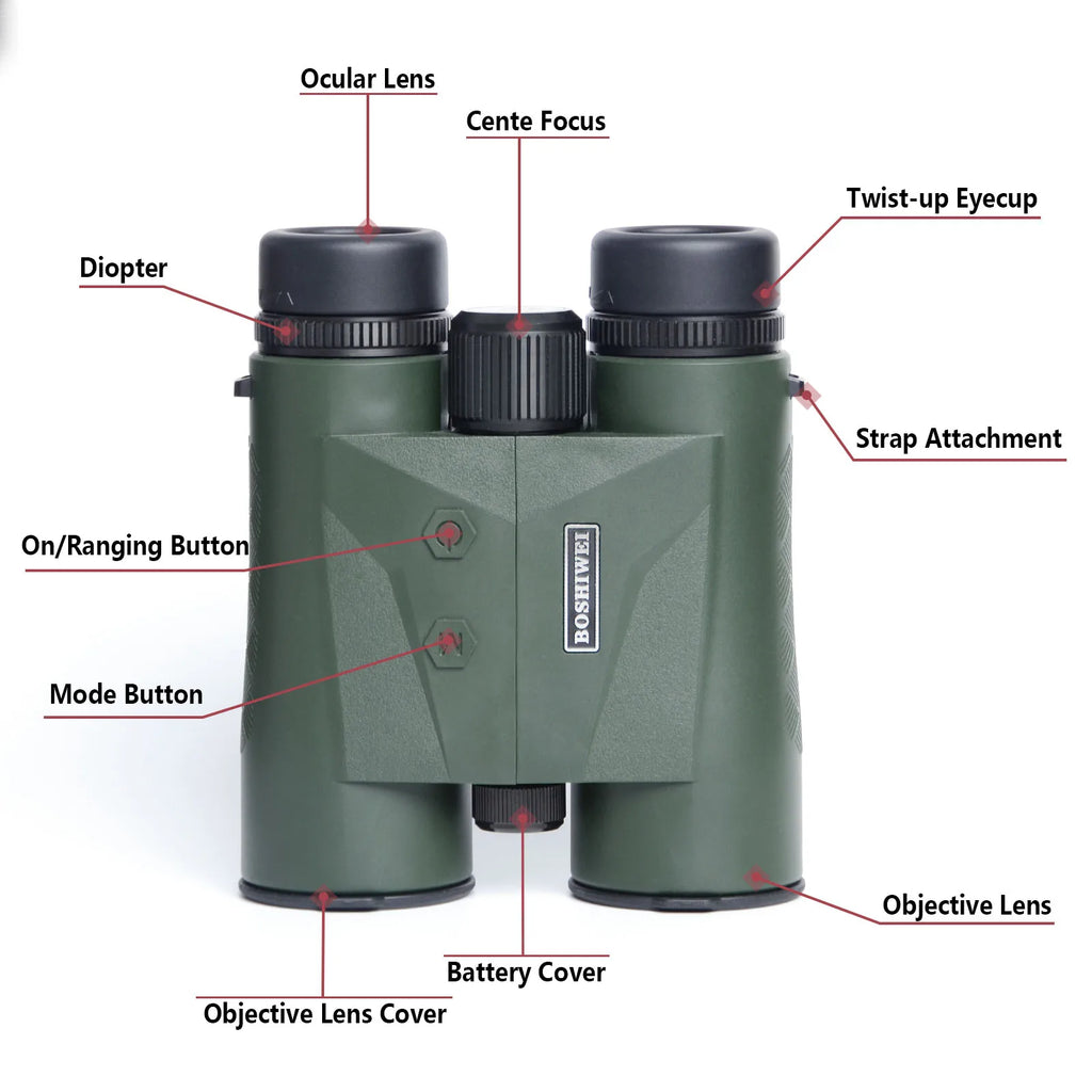 BOSHIWEI 10x42 HD Fernglas mit Laser-Entfernungsmesser IPX7 Wasserdicht Ergonomisches Design für lange Betrachtungs- und Messzeiten im Freien