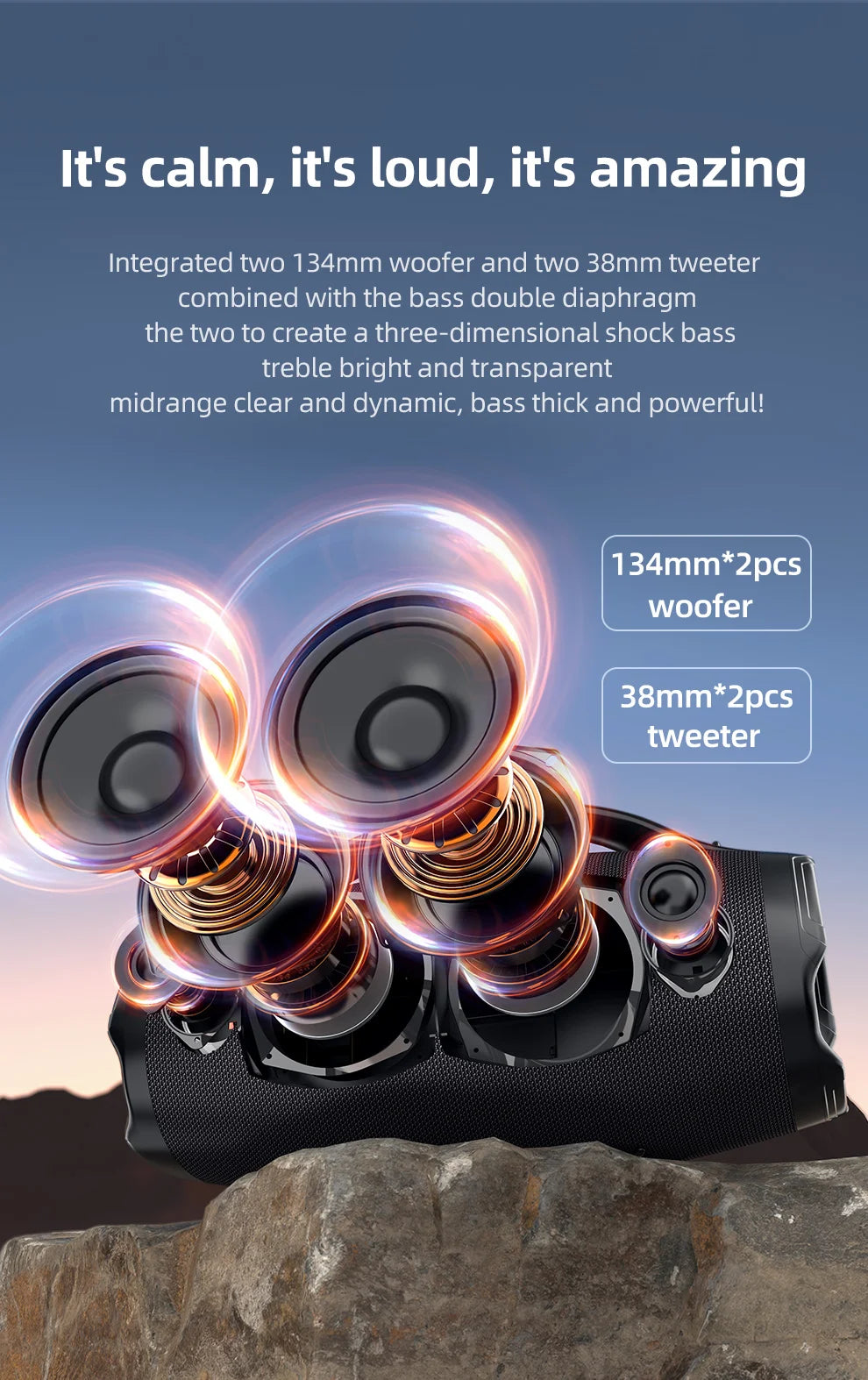 ZEALOT S98 160W Tragbarer Bluetooth-Lautsprecher mit hoher Leistung, kabelloser TWS-Subwoofer, wasserdichter mobiler HIFI-Qualität