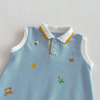 2026 Neue Sommer-Babykleidung 0-2 Jahre Cartoon-Print Ärmelloser Polo-Strampler Atmungsaktives Mesh-Gewebe mit Knopfleiste und Druckknopfverschluss