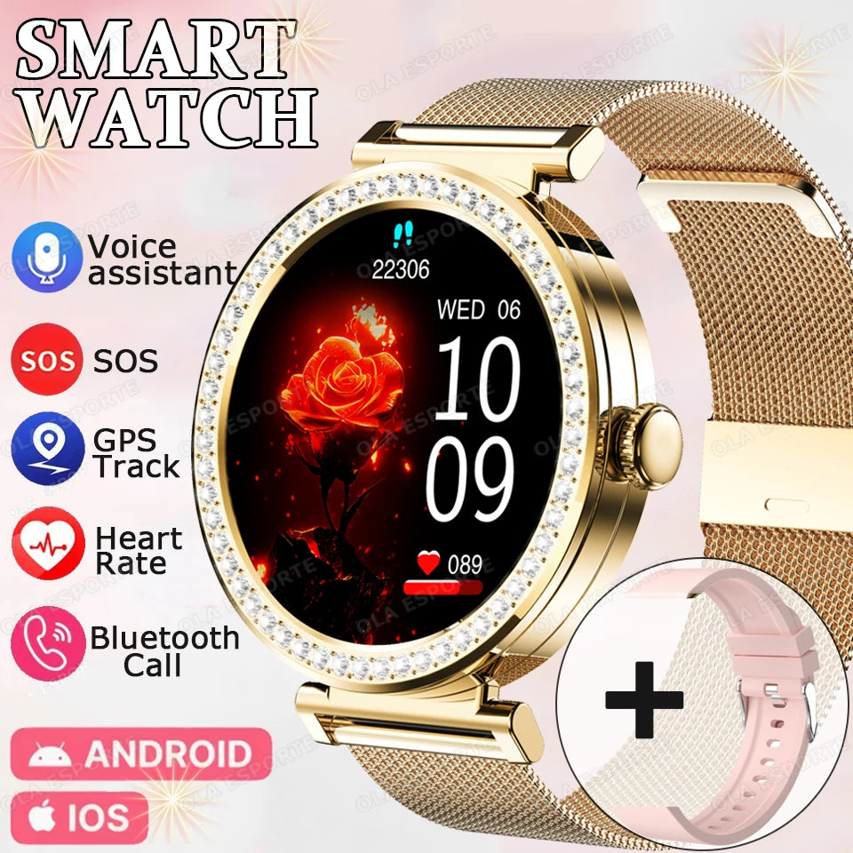 Fashion Zircon Smartwatch 1,46" AMOLED Bildschirm 5.4 Bluetooth Anruf Herzfrequenz Temperaturüberwachung Damen Smartwatch Schrittzähler