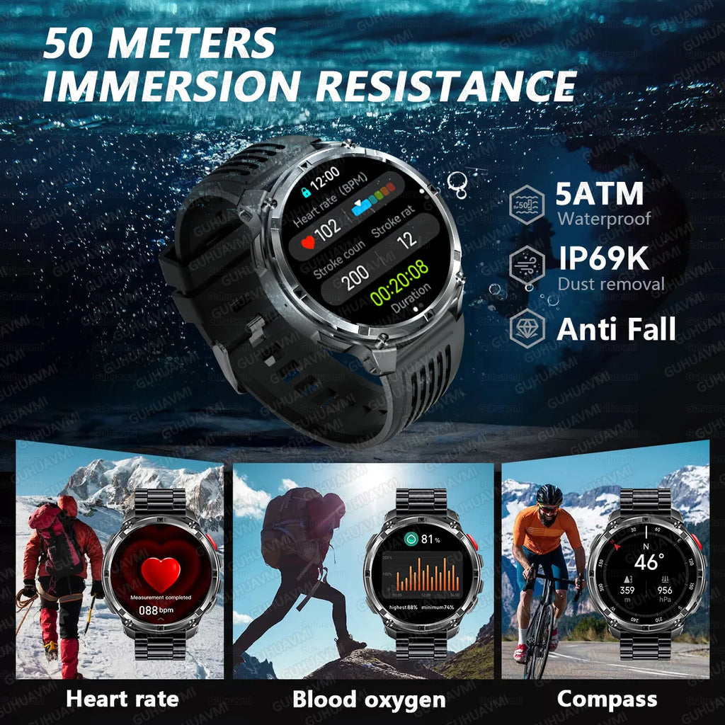 2026 Neue T-Rex3 Pro 1100mAh Akku Smartwatch GPS-Route 5ATM Wasserdicht Sport Lauf-Tracker Outdoor Kompass Militär-Smartwatch