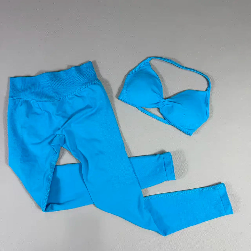 UETEEY Set für Damen, Trägerloser Yoga-BH, Sport-Top, Workout-Leggings-Set, Nahtloses Fitnessstudio-Set, Fitnesskleidung, Outfit, Activewear