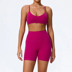 Hearuisavy Sommer Superweiches 2-teiliges Damen-Sportshorts-Set atmungsaktives Fitness-Yoga-BH Freizeit-Push-Up-Workout-Crop-Top