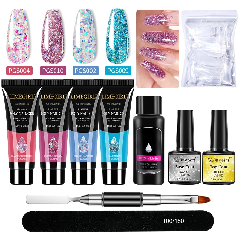 LIMEGIRL Nagelkunst-Set Poly-Nagelgel-Verlängerungs-Soak-Off-Gel-Set Nagelkunst-Acrylgel-Lack-Set für Anfänger Halbpermanentes Gel So
