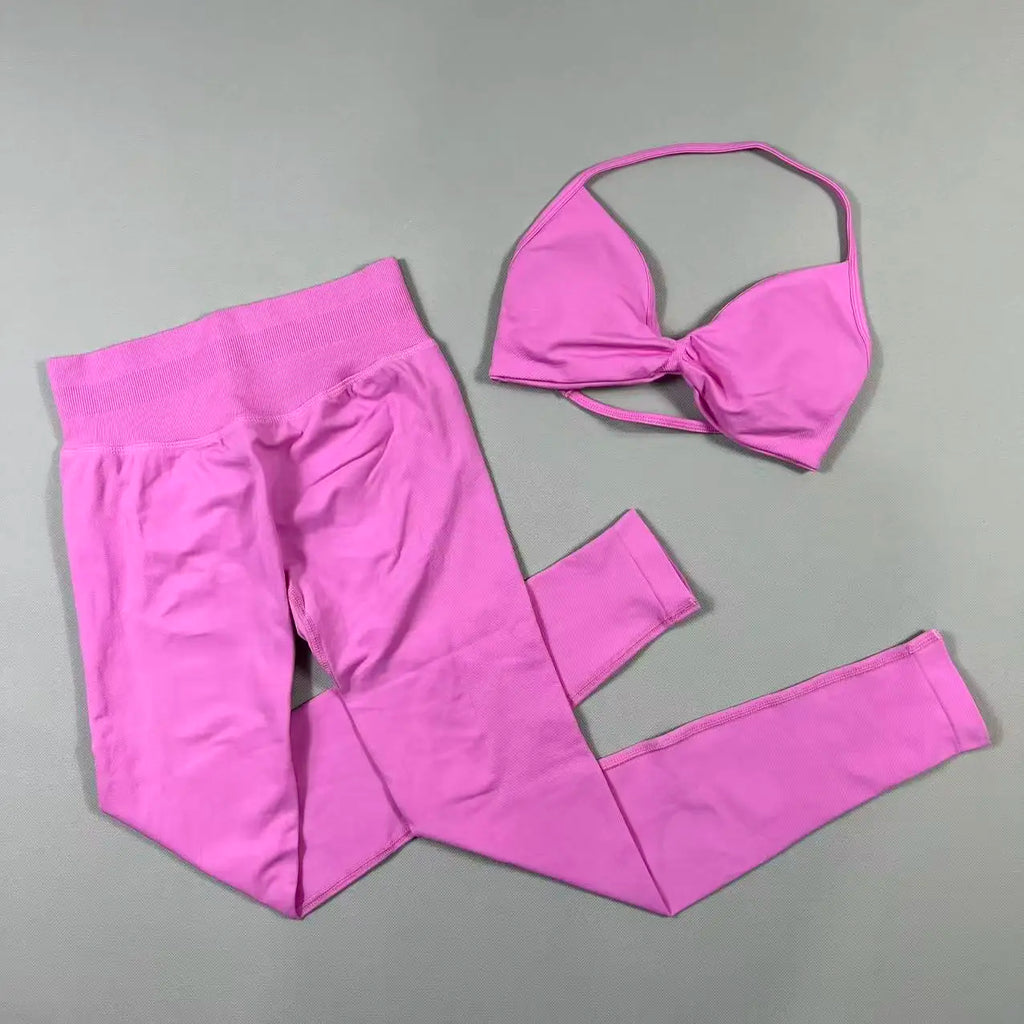 UETEEY Set für Damen, Trägerloser Yoga-BH, Sport-Top, Workout-Leggings-Set, Nahtloses Fitnessstudio-Set, Fitnesskleidung, Outfit, Activewear