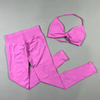 UETEEY Set für Damen, Trägerloser Yoga-BH, Sport-Top, Workout-Leggings-Set, Nahtloses Fitnessstudio-Set, Fitnesskleidung, Outfit, Activewear