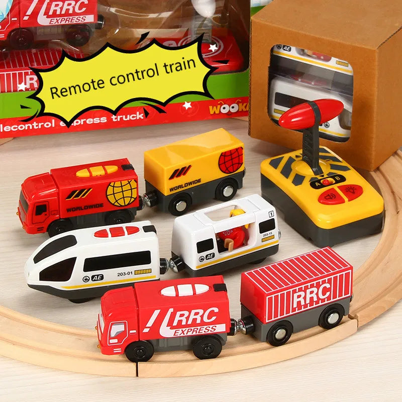 RC Elektrische Eisenbahn Spielzeugset für Kinder, Auto-Druckguss-Steckspielzeug, passend für Standard-Holzeisenbahn, batteriebetriebenes Weihnachts-Tremset