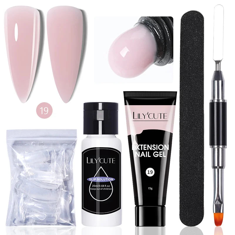 LILYCUTE 15ml Verlängerungsgel-Nagellack-Set Quick Nail Prolong mit Verlängerungsform-Nagelspitzen Acryl-Lösung Maniküre-Werkzeug-Kit