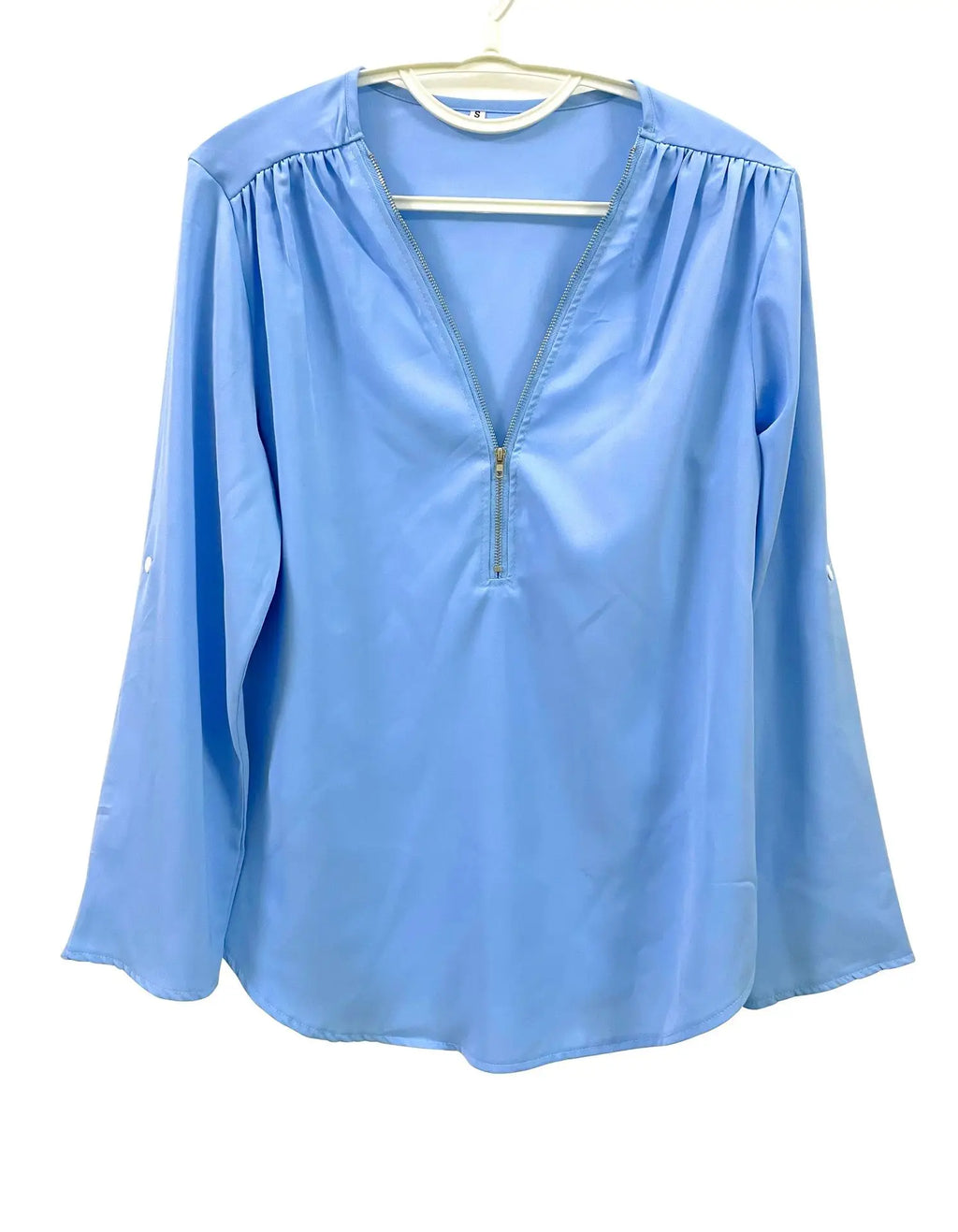 2024 Qualität Heißer Verkauf Plus Size Tiefer V-Ausschnitt Damenbluse Chiffon Coole lockere Hemd Mode Freizeit Damen Tops Sexy Reißverschluss Pullover