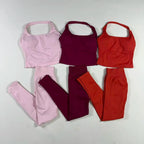 OHNE LOGO Yoga-Outfit Sport-Impact-Gym-Set Neckholder-Oberteil und Leggings-Hosen-Sets Rückenloses Neckholder-Design Hochelastische Sportbekleidung