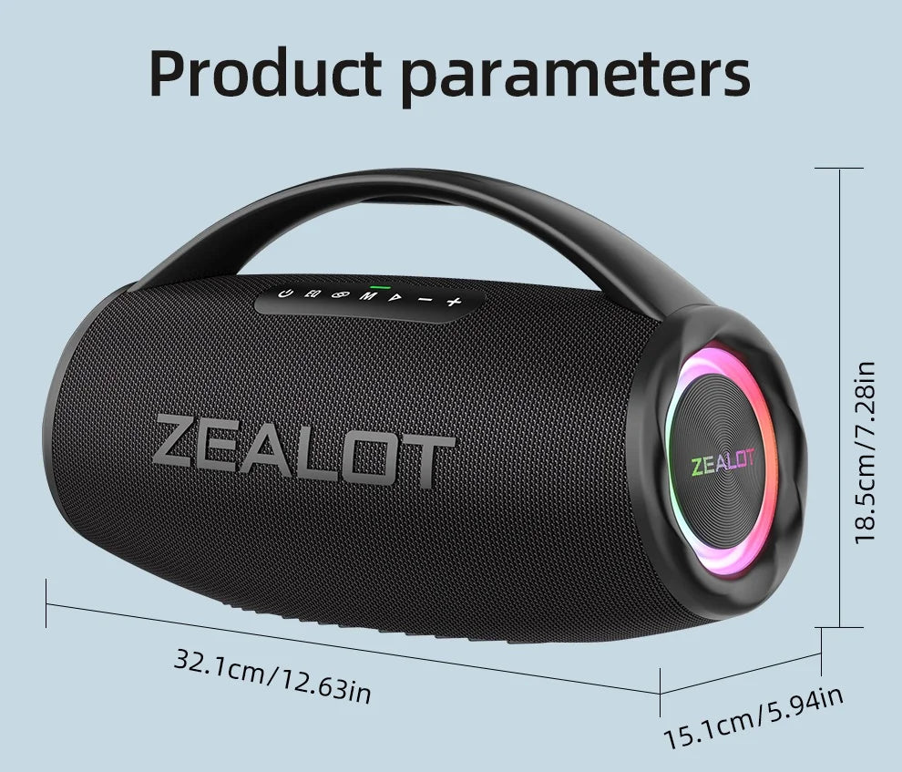 ZEALOT-S97 80W Bluetooth Speaker Powerful Wireless Speaker with Portable Handle, for Party, Camping，RGB colorful light