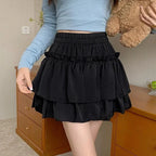 Sommer Kawaii Weiß Rüschenrock Damen Mode Slim Fit Minirock Mädchen Y2k All Match Elastischer Hoher Bund Schwarze Faldas