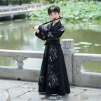 Gut aussehende Jungen Verbesserter Hanfu Orientalischer chinesischer Stil High-End Tang Anzug Kinderauftritt Schwertkämpfer Traditionelles altes Kostüm