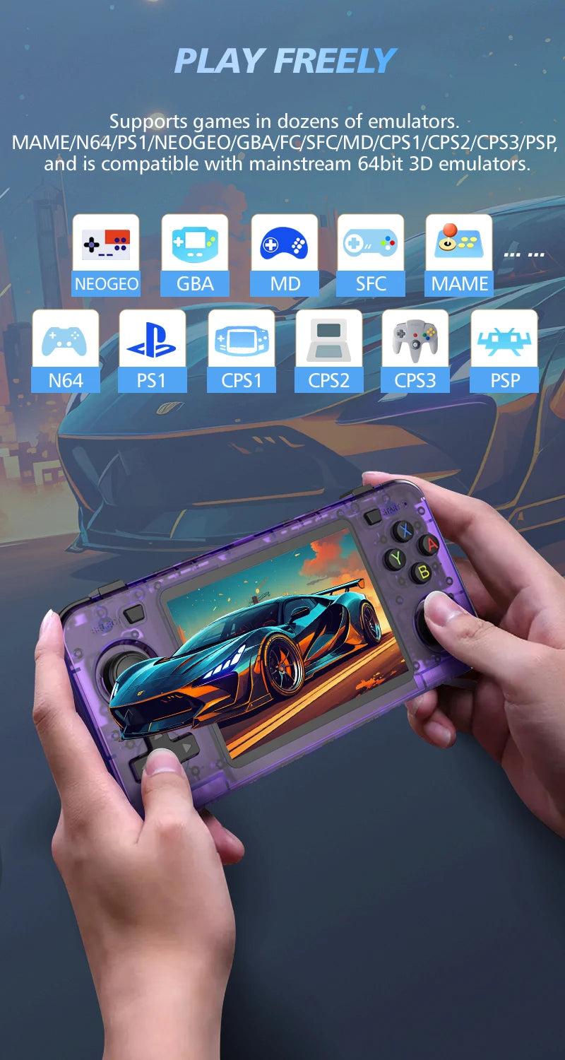 R36H ARKOS Retro Handheld-Spielekonsole Tragbarer 64G 128G Pocket-Videoplayer 3,5 Zoll IPS-Bildschirm R36S quer Kindergeschenk
