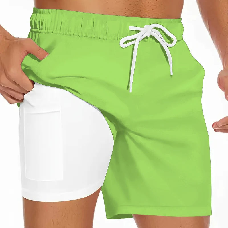 Herren-Badehose mit Kompressionsfutter, Handytasche, schnell trocknend, Badeshorts, Strandshorts, Bademode