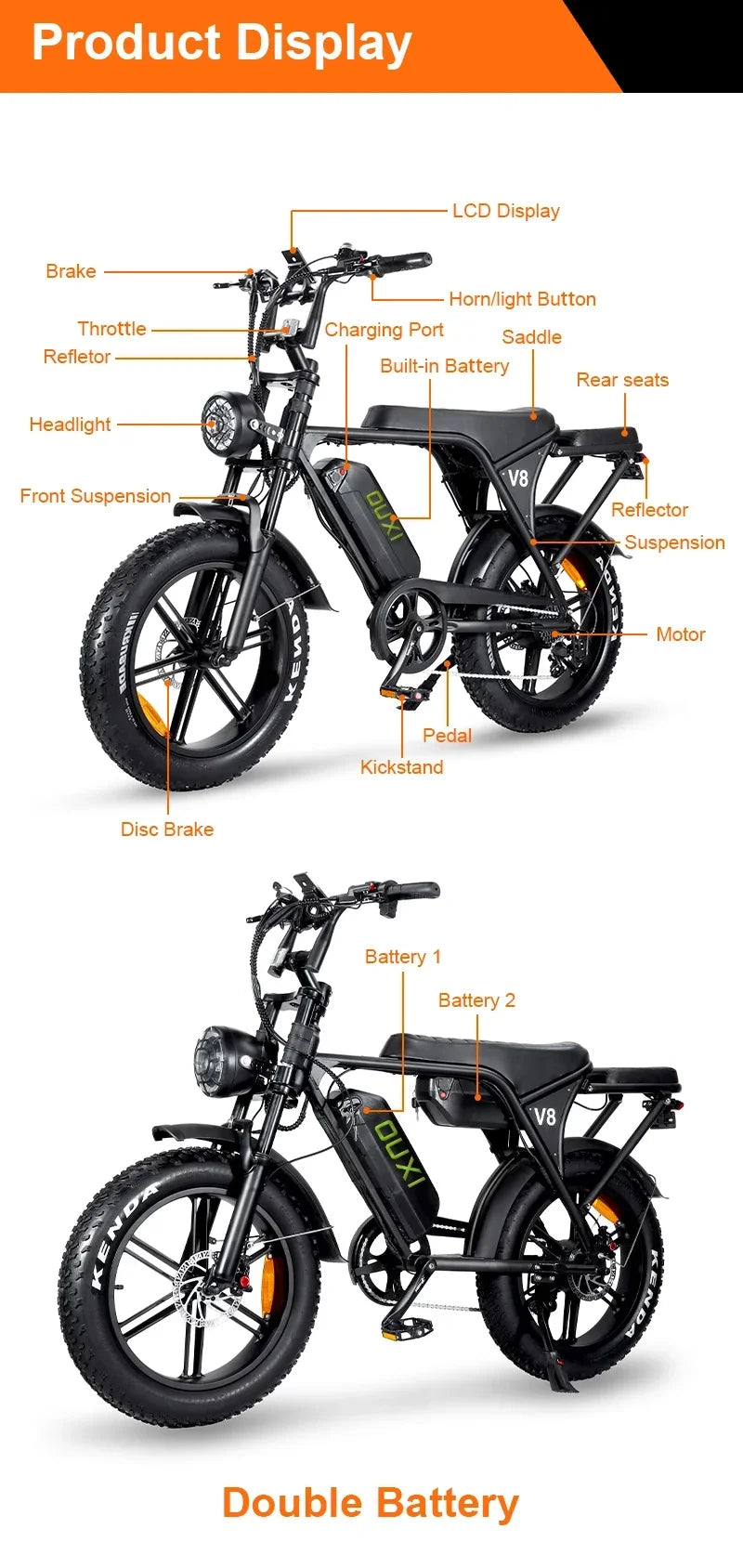 Hochwertiges Elektromotorrad, 750-W-Motor, 48-V-15-Ah-Akku, kann als Transportmittel und Offroad-E-Bike verwendet werden