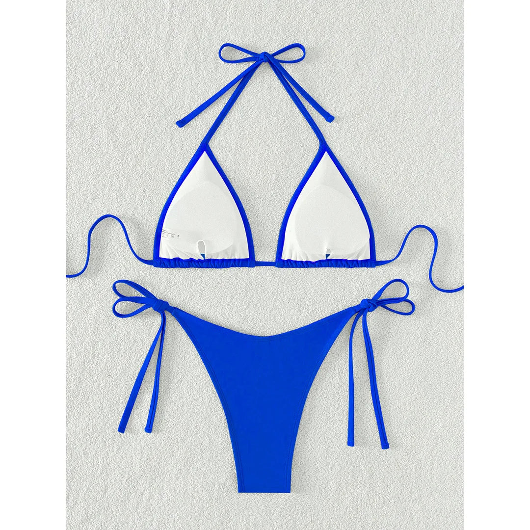7 Farben Neckholder Brasilianischer Bikini Damen Bademode Weiblicher Badeanzug Zweiteiliges Bikini-Set Gepolsterter Badeanzug Damen V3536