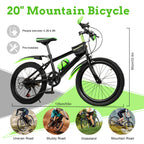 20 Zoll Mountainbike 7 Gänge, Verstellbarer Sattel Kinderfahrrad mit Schutzblechen und Flaschenhalter für Jungen und Mädchen 8-13 Jahre