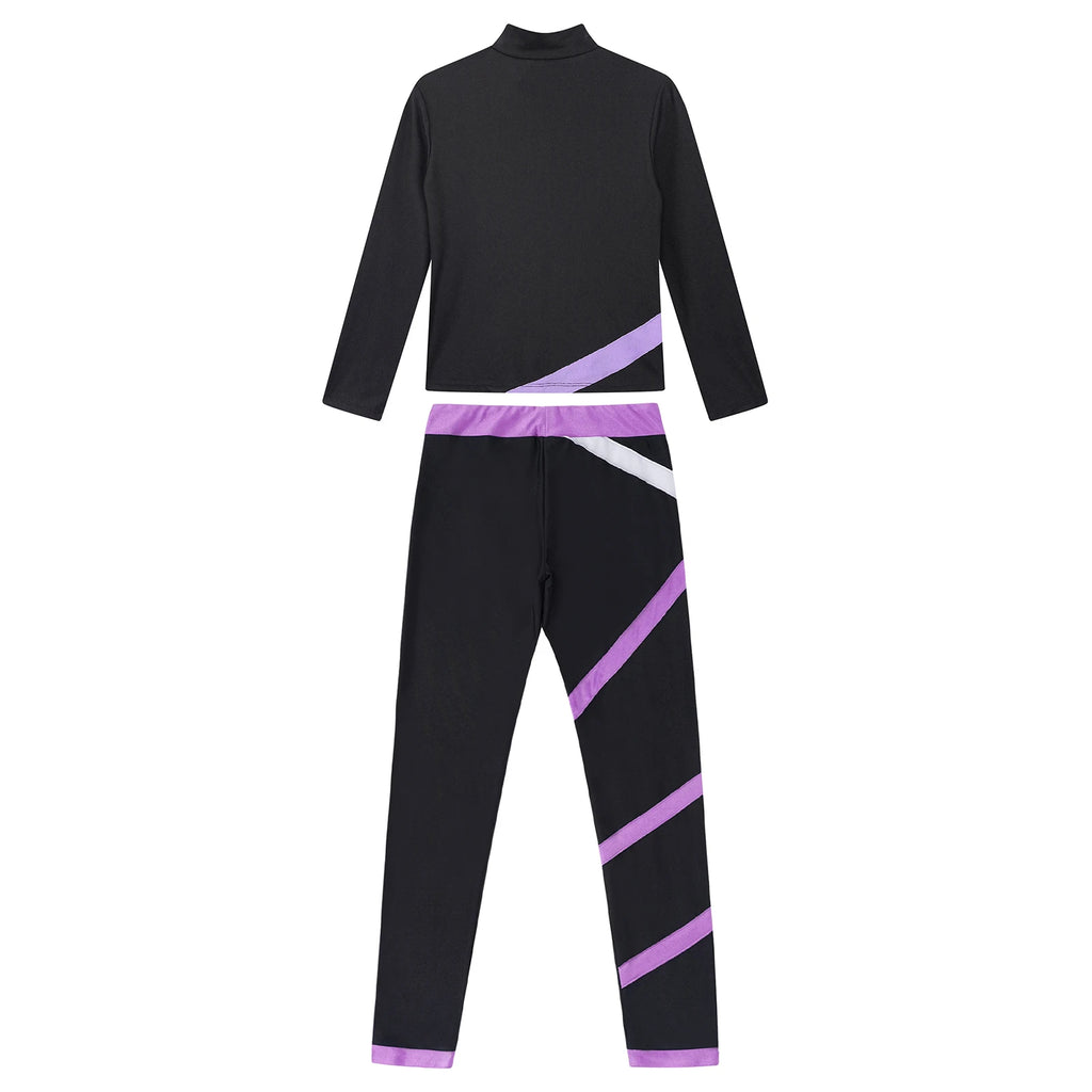 Kids Girls Sports Set Long Sleeve Zipper Sweatshirt with Leggings Children's Sport Suits for Workout Skating Gymnastics Outfits