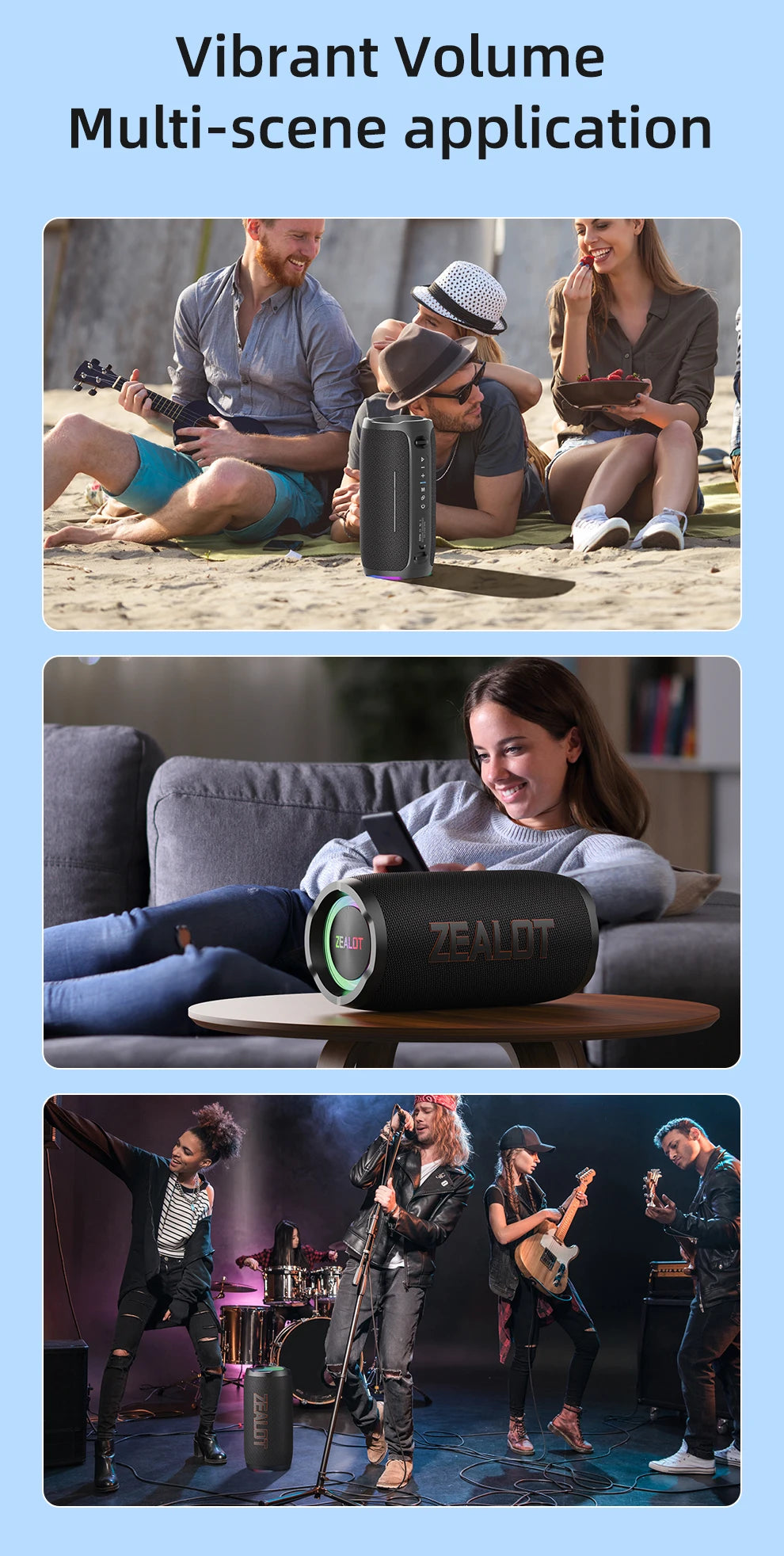 ZEALOT-S76 50W Tragbarer Super-Subwoofer Tragbarer Lautsprecher für Zuhause und Outdoor, wasserdichte Säule, Bluetooth-Lautsprecher, Soundbox