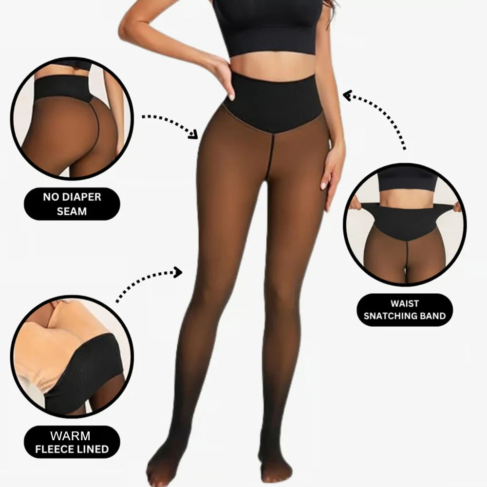 Einnaht-Fleece-Strumpfhose gefütterte Thermo-Leggings formgebender Kompressionsbund durchscheinende Strumpfhose transparente Fleece-Leggings große Größen