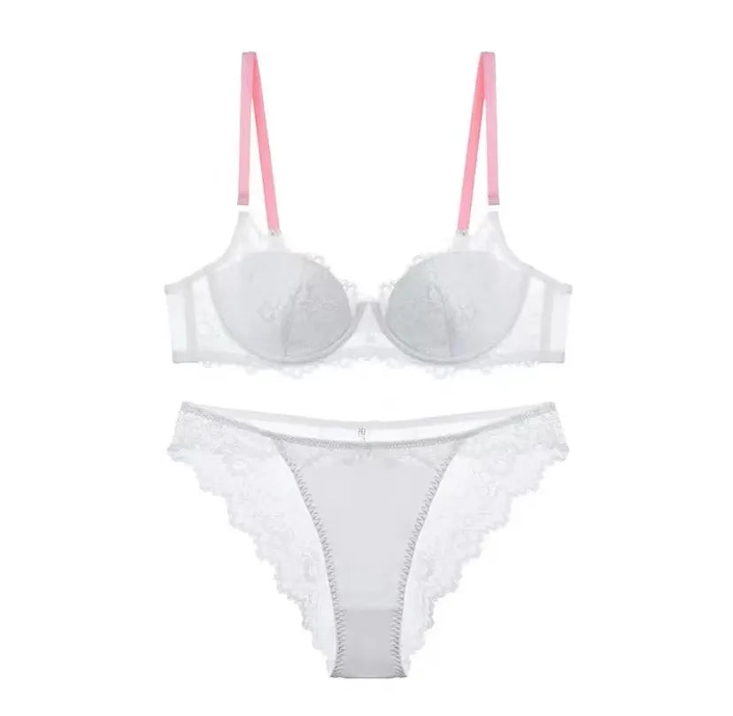 Sexy Spitzen-BH- und Höschen-Set, Minimizer, Anti-Sagging, vollflächig bedeckend, verstellbarer Bügel, große Bruststütze, dünne Seitenstütze, kein Überlaufen