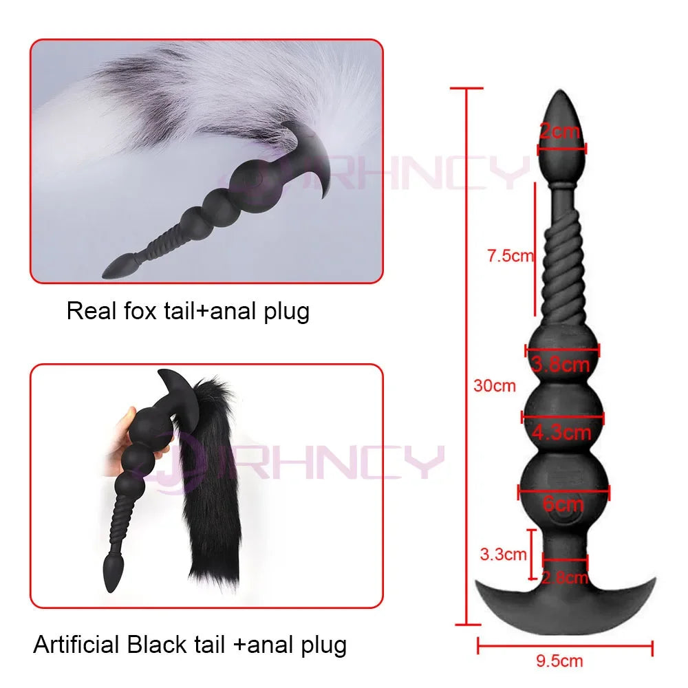 3-10cm Großer Analsex Plug mit Schwanz Sexspielzeug für Erwachsene Spiele Paare DIY Cosplay Großer Butt Plug Silikon Weich Lang Anal Beads Frauen