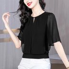 Sommerkleidung Halbarm-Chiffonbluse 2025 Neue Mode Loose Damen Tops Einfarbige Freizeit-Pullover-Shirts