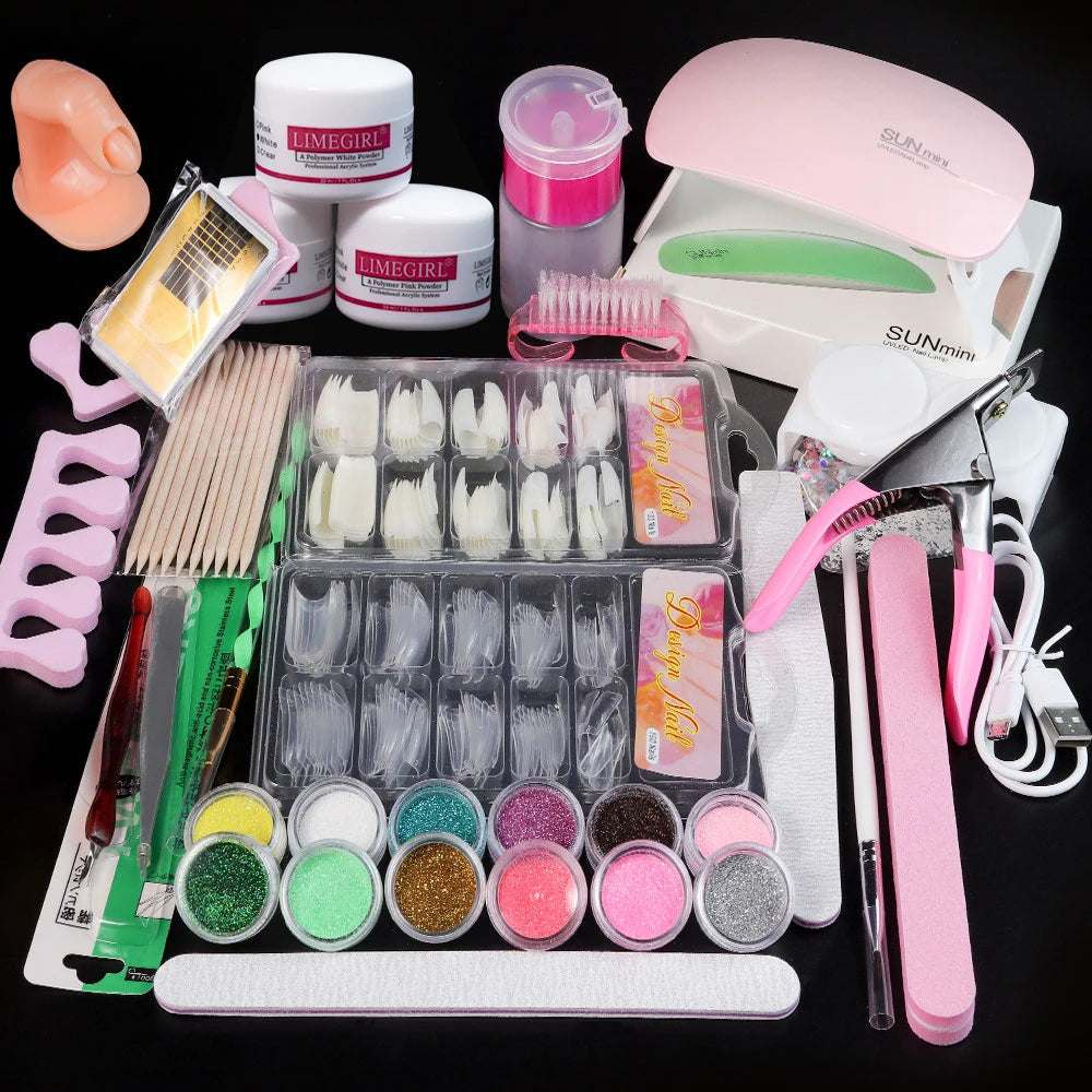 Nagelacrylpulver und Flüssigmonomer Nagelkunstdekoration für Maniküre-Set-Kit Kristall Nagelflitter 3D Nagelspitzen Schnitzwerkzeuge