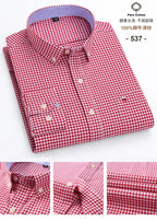 100 % Baumwolle Oxford Herrenhemden Langarm Kariert Weich Regular Fit Festliches Hemd Tasche Sozial Bluse Herrenkleidung S-7XL