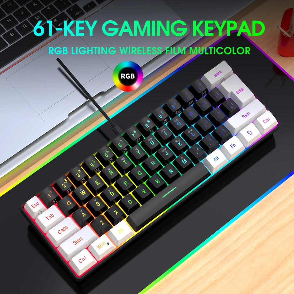 Neues kabelgebundenes 61-Tasten-Tastatur-Set in Weiß-Schwarz, RGB-Gaming-Maus, Büropaket, Tastatur-Maus-Kombinationen mit Hintergrundbeleuchtung für PUBG-Gamer