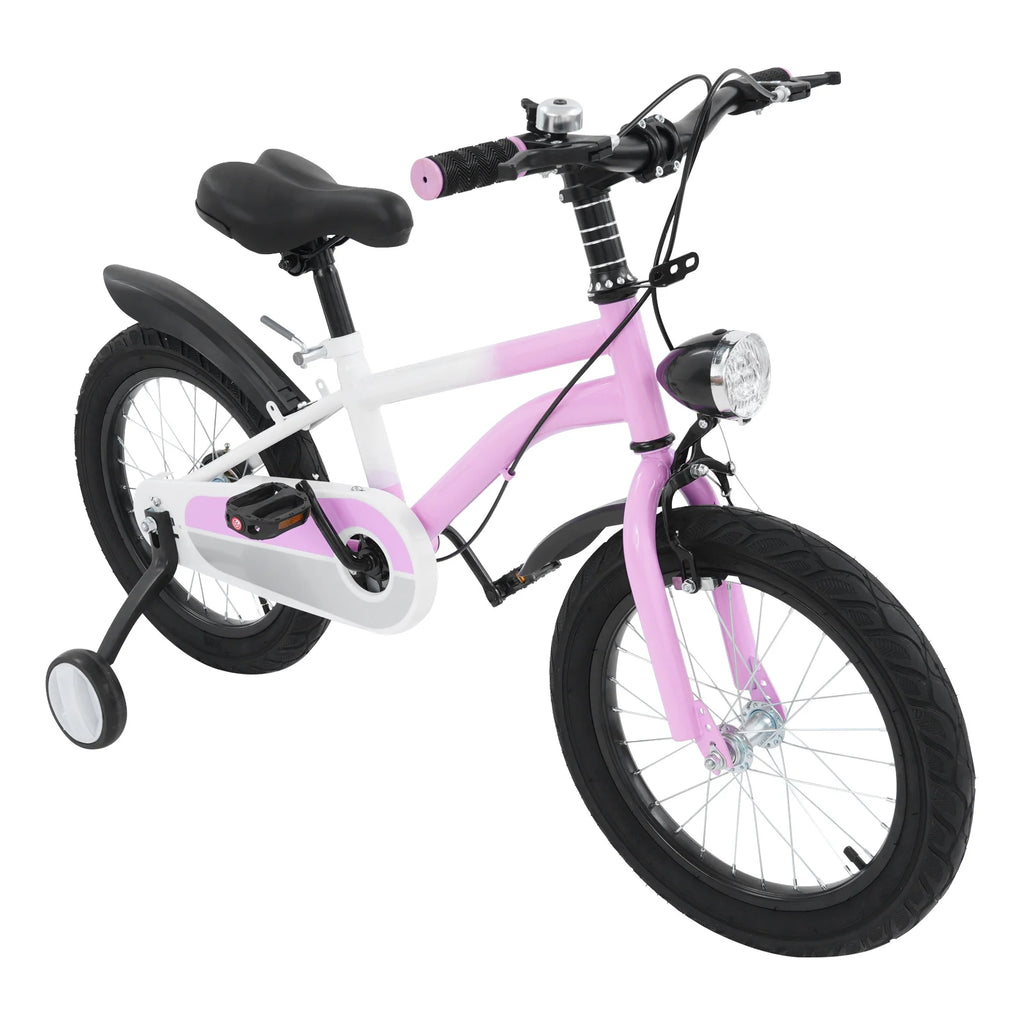 16 Zoll Kinderfahrrad Carbonstahl Mountainbike mit Stützrädern & LED-Licht für 5-8 Jahre, Höhenverstellbar, 60kg