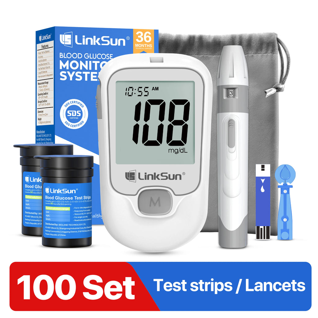 LinkSun G-425-1 Blutzuckermessgerät-Kit 50/100 Stück Teststreifen Lanzetten für Diabetes-Monitor Digitales Glukometer Blutzuckermessgerät
