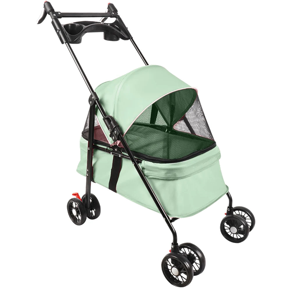 Folding Pet Stroller/Buggy, Dog/Cat Carrier, Pet Travel Stroller for Dogs with Cup Holder, Wheels with Brakes, Oxford Fabric, Steel Frame, 50 x 70 x 95 cm
