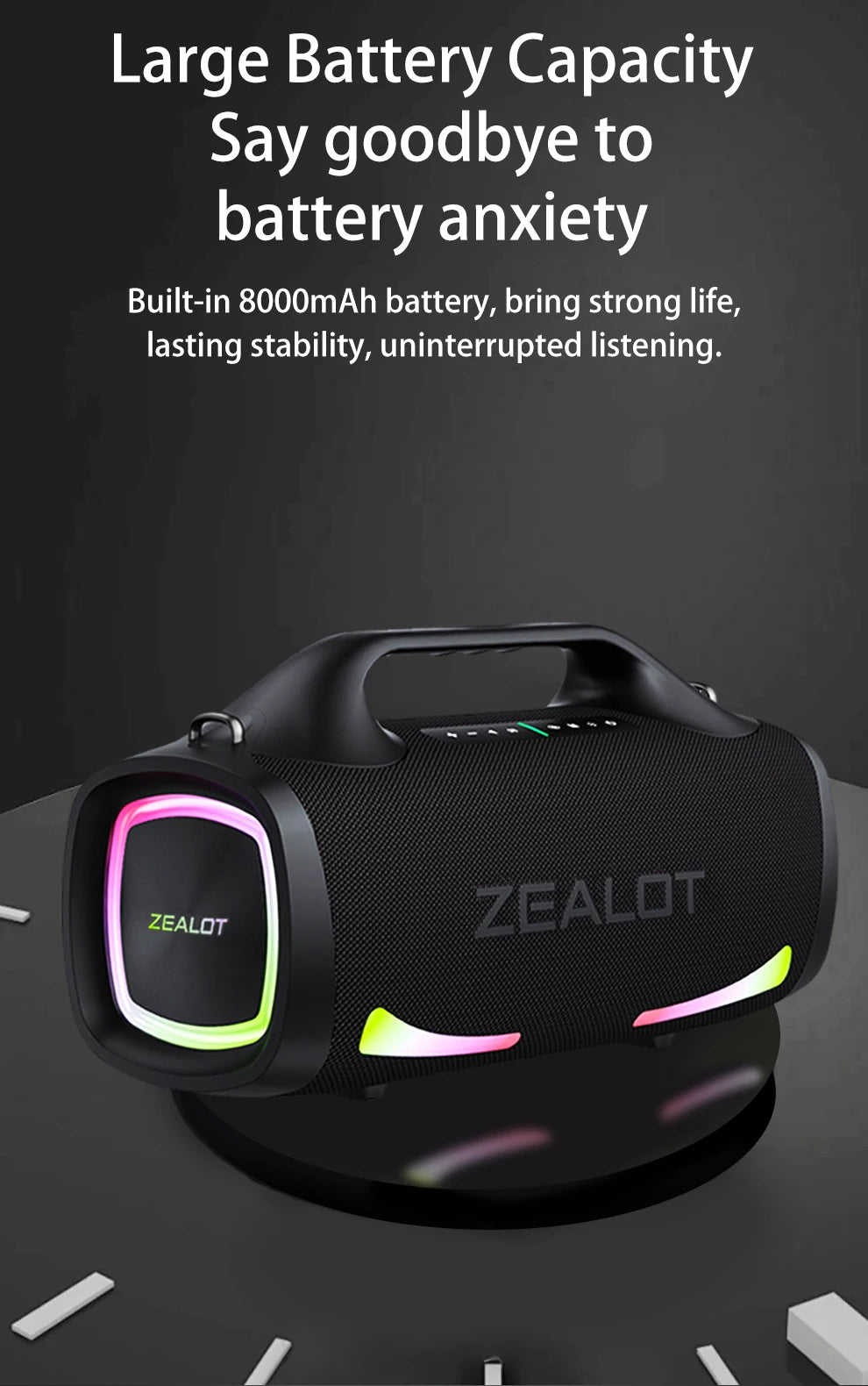 ZEALOT S79 Bluetooth-Lautsprecher 100W Tragbarer Subwoofer HiFi Dual Pairing Schnellladung 24000mAh Akku